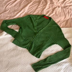 Green Ribbed Cardigan Sweater